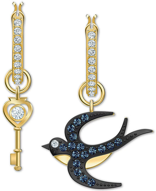 Swarovski Bird Key Mismatch Hoop Earrings