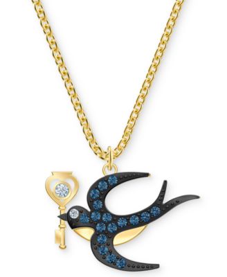 Swarovski Gold-Tone Crystal Bird Key Pendant Necklace, Adjustable Chain, 14-Inch Length