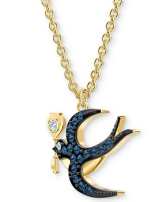 Swarovski Gold-Tone Crystal Bird Key Pendant Necklace, Adjustable Chain, 14-Inch Length
