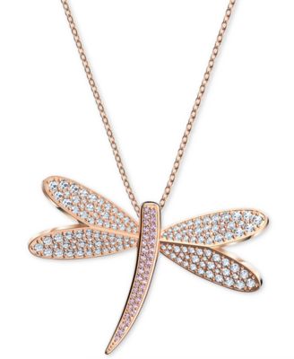 Swarovski Rose Gold-Tone Crystal Dragonfly Pendant Necklace, 31-3/8 Inch Long