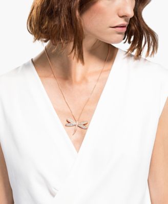 Swarovski Rose Gold-Tone Crystal Dragonfly Pendant Necklace, 31-3/8 Inch Long