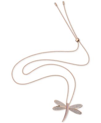 Swarovski Rose Gold-Tone Crystal Dragonfly Pendant Necklace, 31-3/8 Inch Long