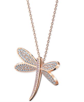 Swarovski Rose Gold-Tone Crystal Dragonfly Pendant Necklace, 31-3/8 Inch Long