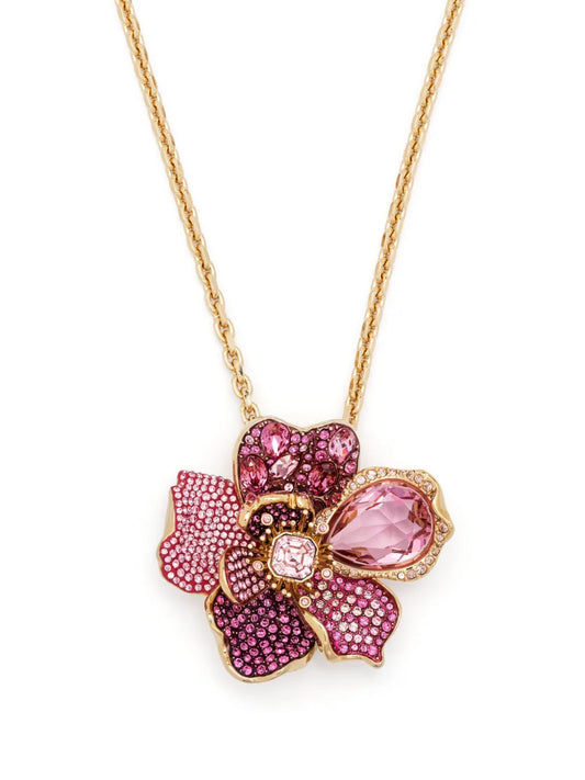 Swarovski Florere Pavé Crystal Flower Necklace - Gold-Tone, Adjustable Chain