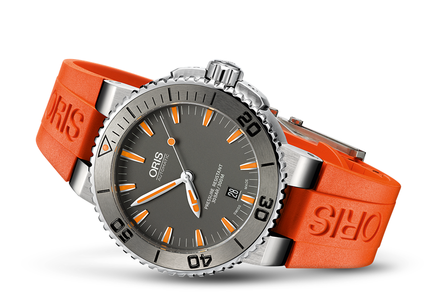 Oris Aquis Date 43mm Automatic Dive Watch - Stainless Steel, Orange Rubber Strap