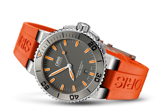 Oris Aquis Date 43mm Automatic Dive Watch - Stainless Steel, Orange Rubber Strap