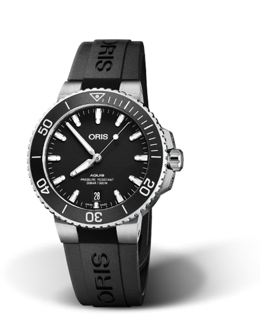Oris Aquis Date Automatic Dive Watch, Stainless Steel, Black Dial, Rubber Strap