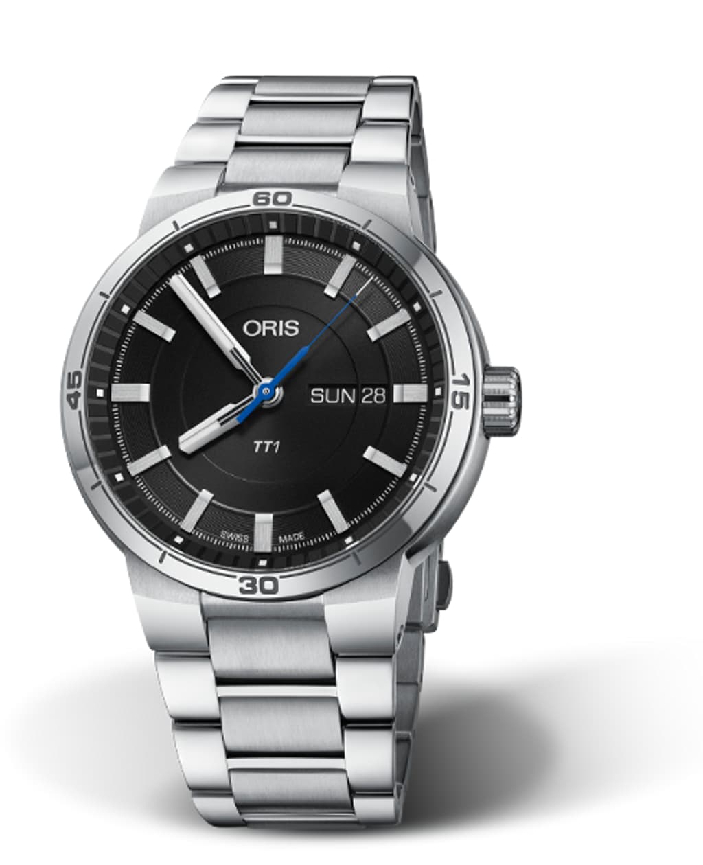 Oris TT1 Day Date Automatic Stainless Steel Men's Watch, Black Dial