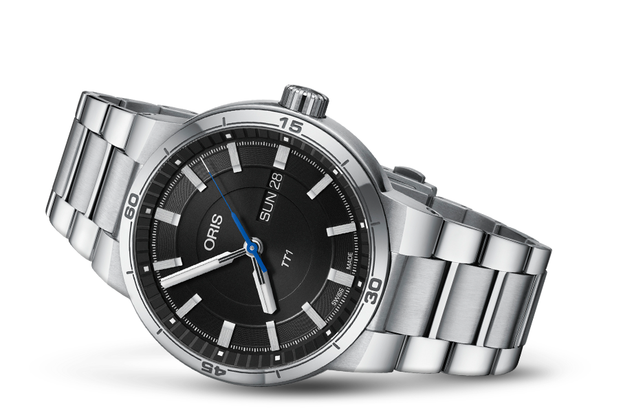 Oris TT1 Day Date Automatic Stainless Steel Men's Watch, Black Dial