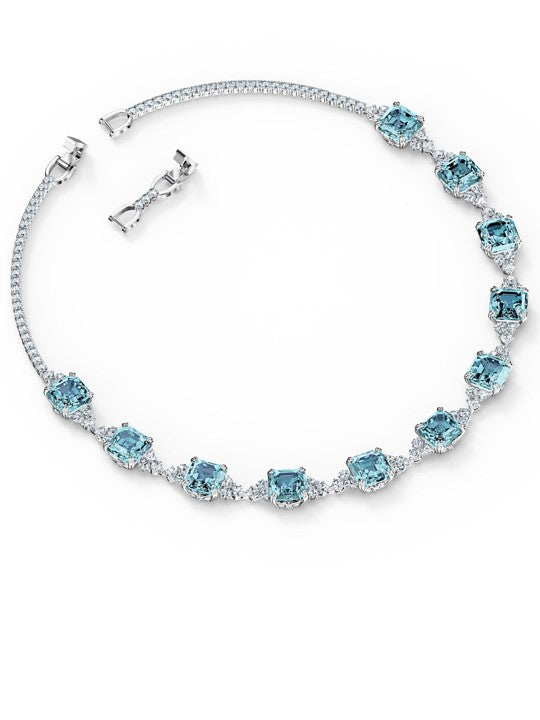 Swarovski Rhodium-Plated Blue White Crystal Embellished Necklace for Women