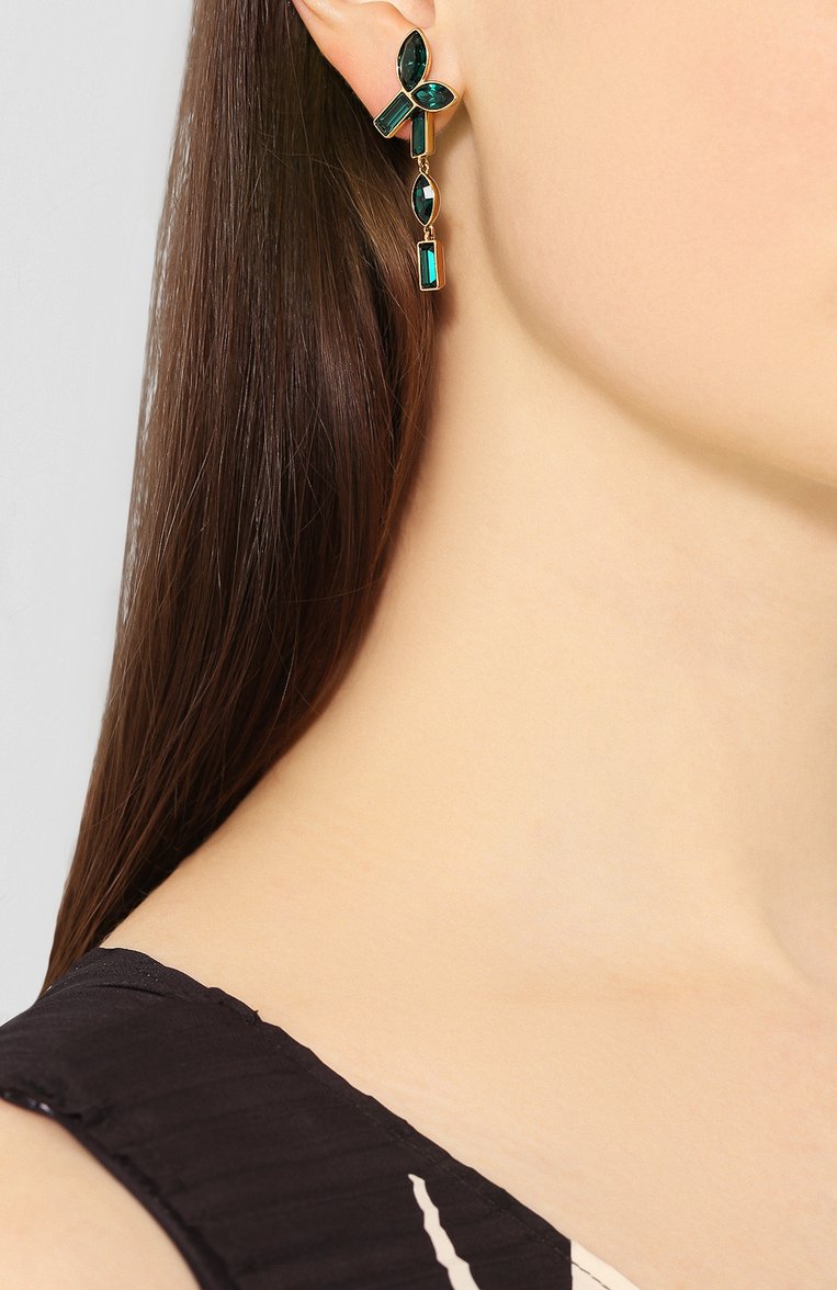 Swarovski Bamboo-Inspired Green Crystal Drop Earrings - Elegant Gold-Plated Style