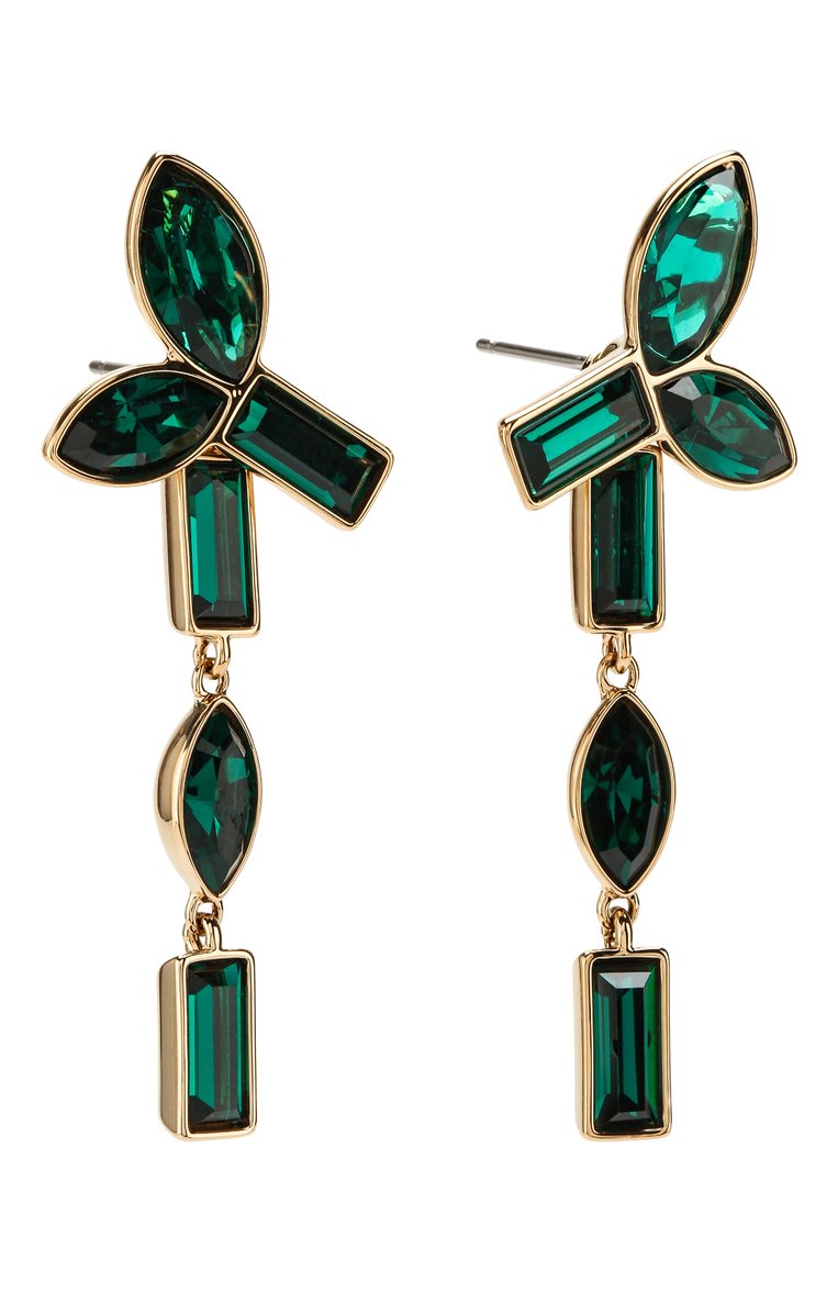Swarovski Bamboo-Inspired Green Crystal Drop Earrings - Elegant Gold-Plated Style