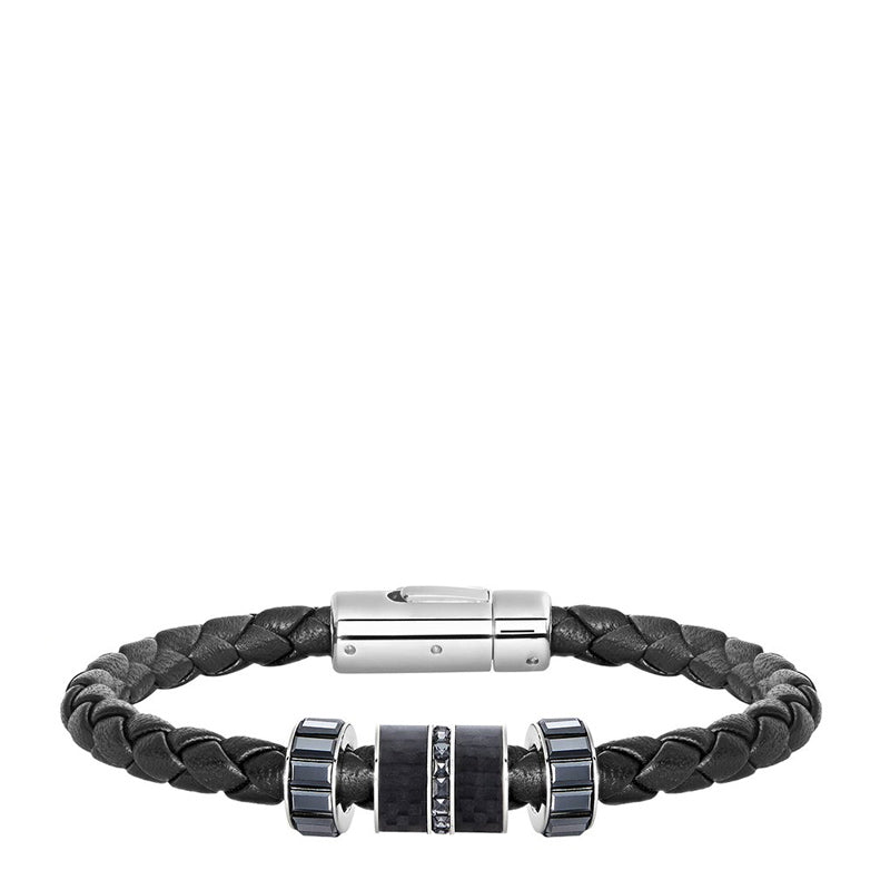 Swarovski Black Braided Leather Bracelet with Crystal Accents, Model 5159648