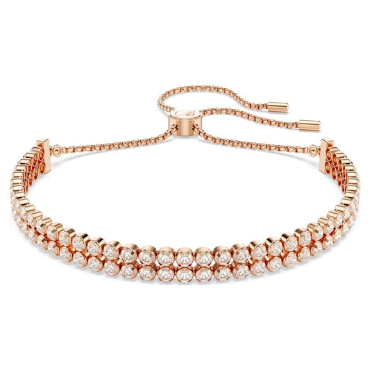 Swarovski Matrix Tennis Bracelet, Round White Crystals, Rose Gold-Tone Plated