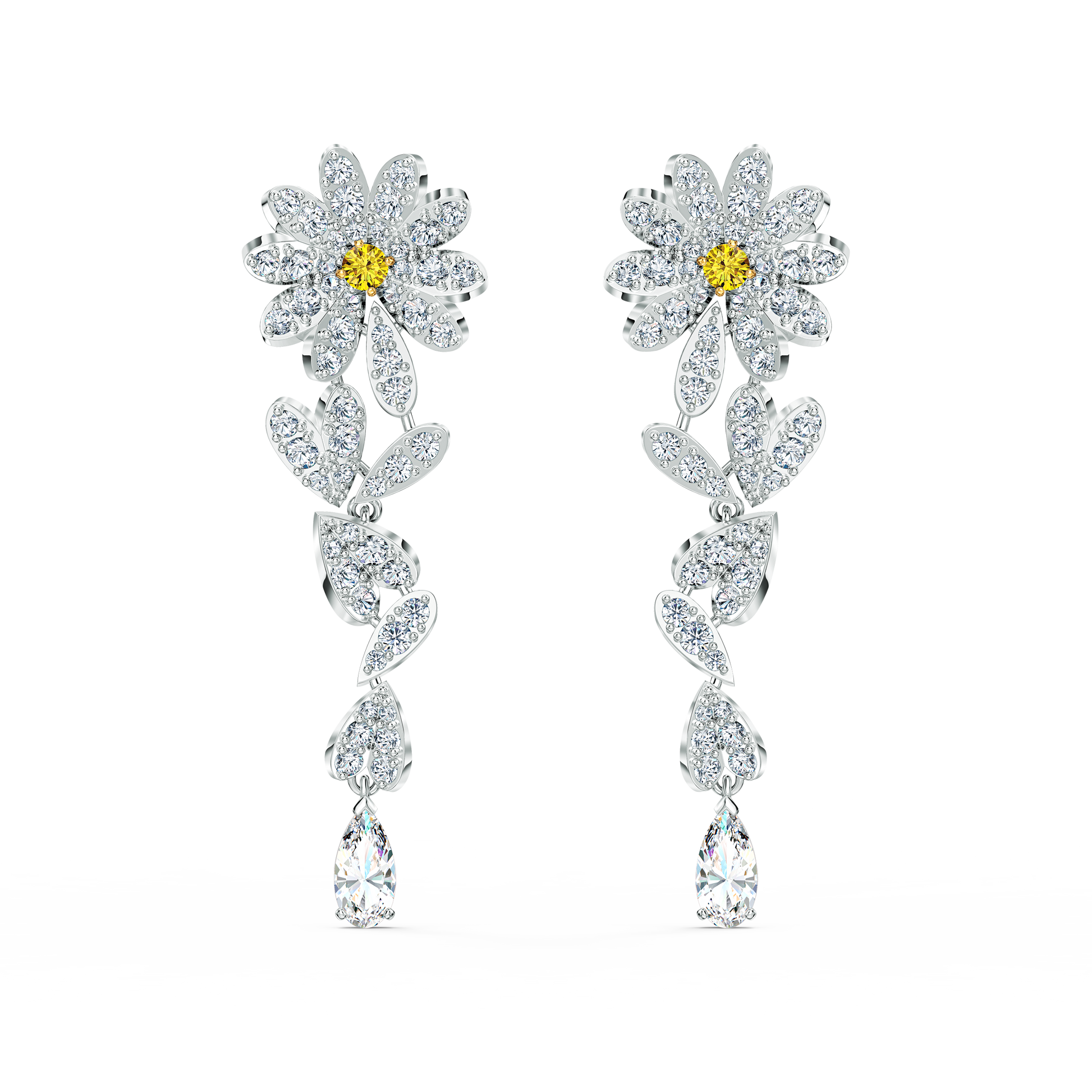 Swarovski Eternal Flower Long Rhodium-Plated Silver Yellow Gold-Tone Earrings