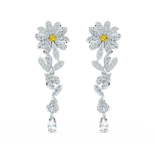 Swarovski Eternal Flower Long Rhodium-Plated Silver Yellow Gold-Tone Earrings
