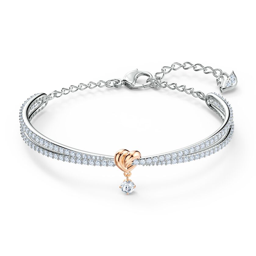 Swarovski Lifelong Heart Bangle: White Mixed Metal Finish, Sparkling Crystal Pave