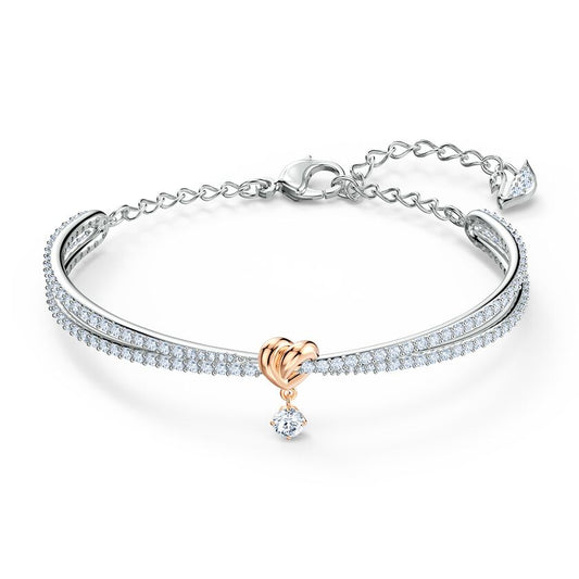 Swarovski Lifelong Heart Bangle: White Mixed Metal Finish, Sparkling Crystal Pave