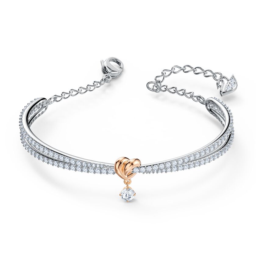 Swarovski Lifelong Heart Bangle: White Mixed Metal Finish, Sparkling Crystal Pave