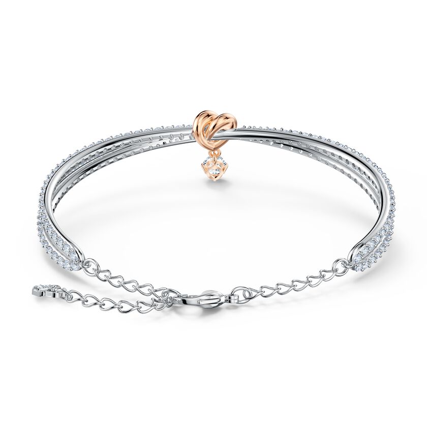 Swarovski Lifelong Heart Bangle: White Mixed Metal Finish, Sparkling Crystal Pave