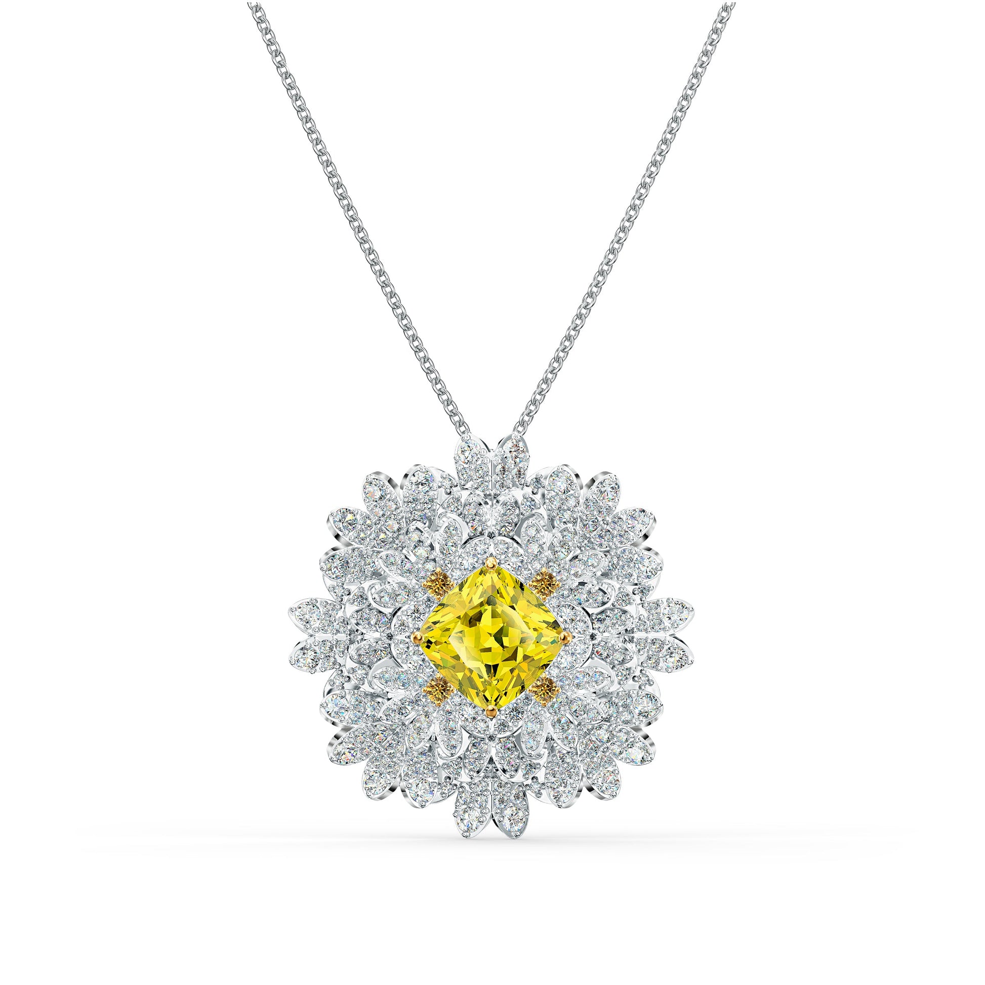 Swarovski Eternal Flower Large Yellow Necklace with Rhodium Coating