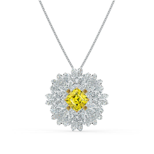 Swarovski Eternal Flower Large Yellow Necklace with Rhodium Coating