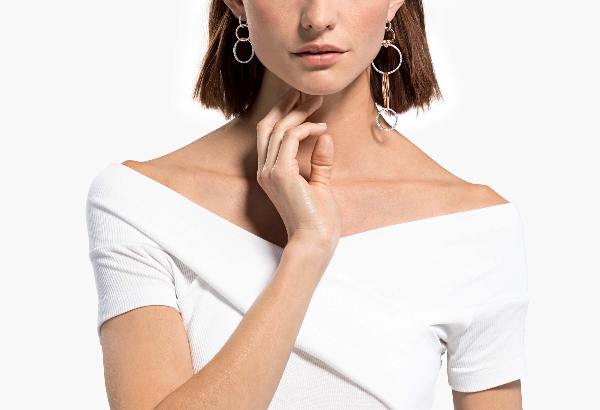 Elegant Swarovski Lifelong Heart Transparent Rhodium-Plated Crystal Earrings