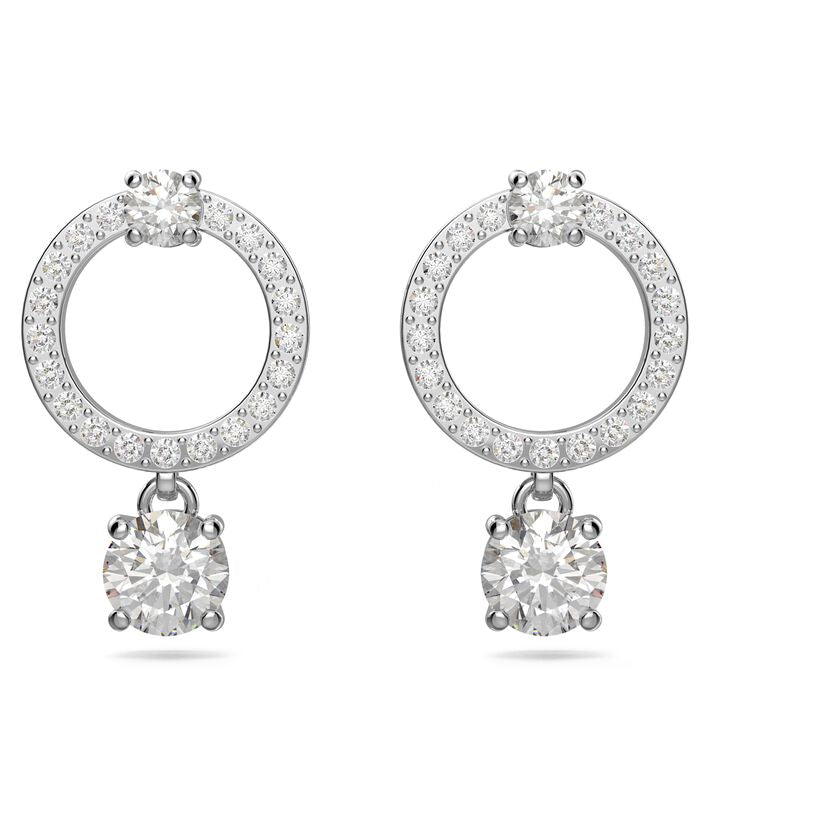 Elegant Constella Rhodium-Plated Hoop Earrings with Dazzling Round White Crystals
