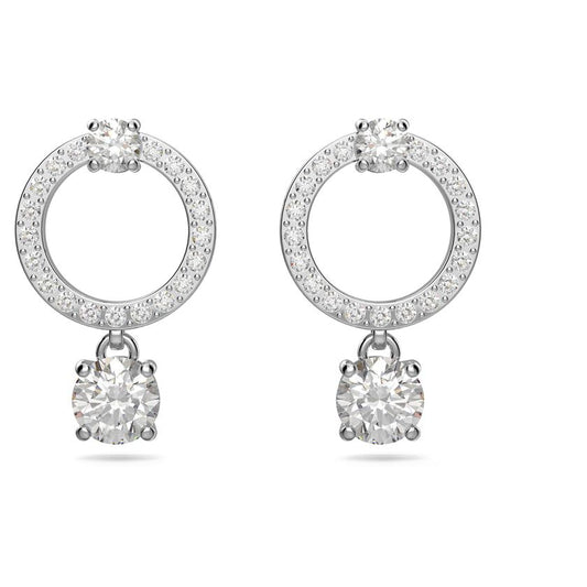 Elegant Constella Rhodium-Plated Hoop Earrings with Dazzling Round White Crystals