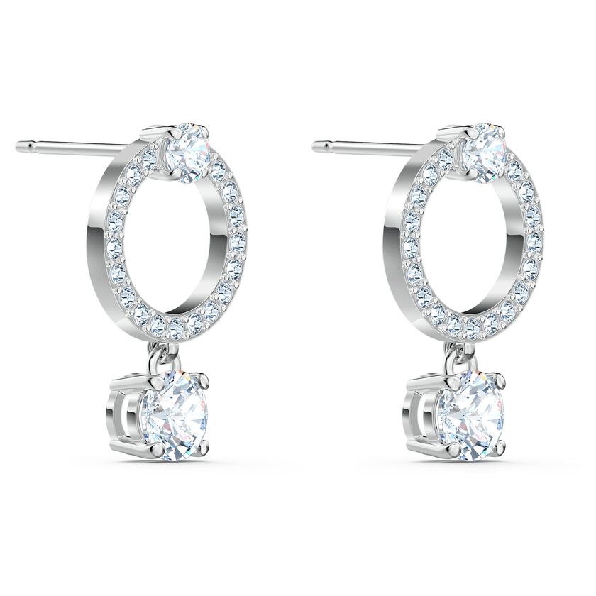 Elegant Constella Rhodium-Plated Hoop Earrings with Dazzling Round White Crystals