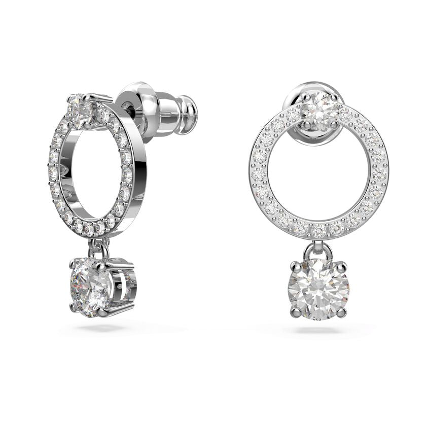 Elegant Constella Rhodium-Plated Hoop Earrings with Dazzling Round White Crystals