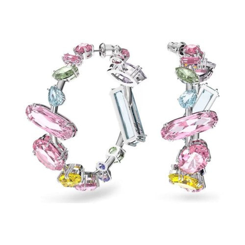 Swarovski Gema Multicoloured Mixed Cut Hoop Earrings: Vibrant Crystal Rhodium-Plated Jewelry