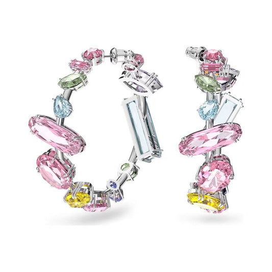Swarovski Gema Multicoloured Mixed Cut Hoop Earrings: Vibrant Crystal Rhodium-Plated Jewelry