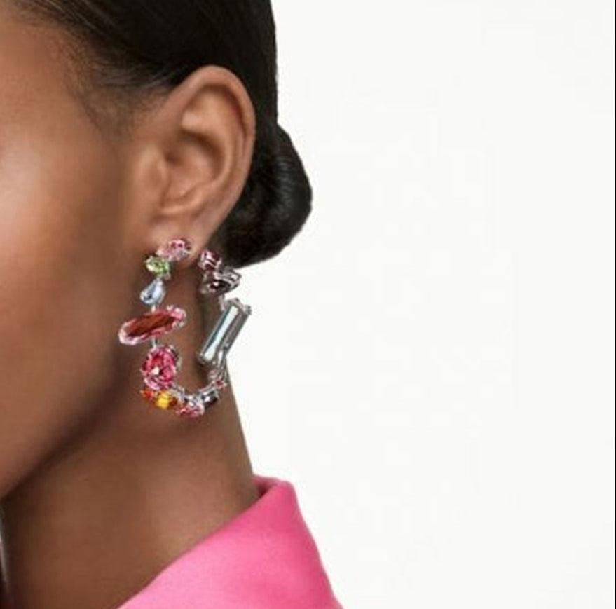 Swarovski Gema Multicoloured Mixed Cut Hoop Earrings: Vibrant Crystal Rhodium-Plated Jewelry