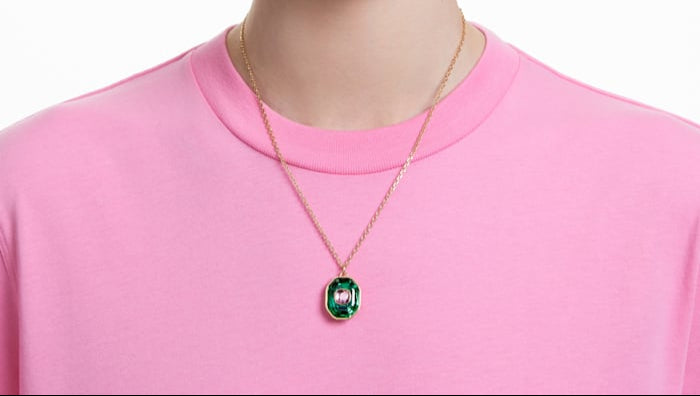 Chroma Pendant Mixed Cuts Small Multicolored Gold-tone Plated Necklace