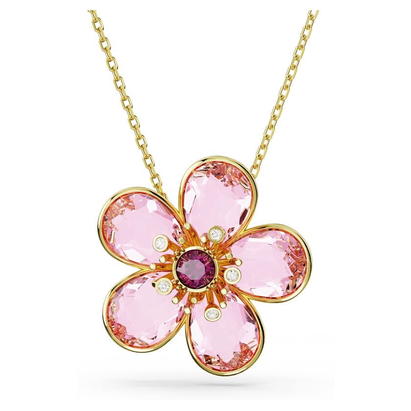 Swarovski Idyllia Small Pink Flower Pendant, Gold-Tone Plated, Elegant Crystal