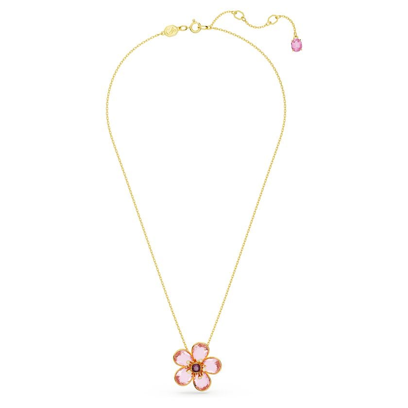 Swarovski Idyllia Small Pink Flower Pendant, Gold-Tone Plated, Elegant Crystal