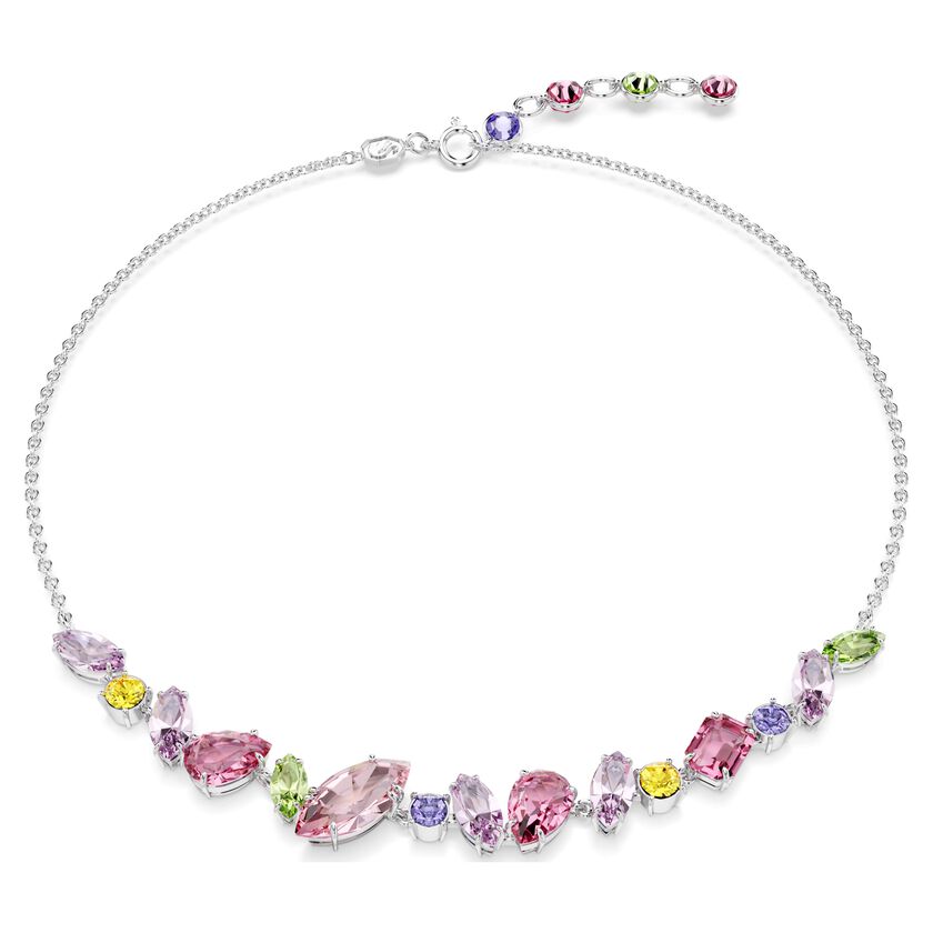 Swarovski Gema Multicolored Mixed-Cut Crystal Rhodium Plated Necklace, Elegant Jewelry