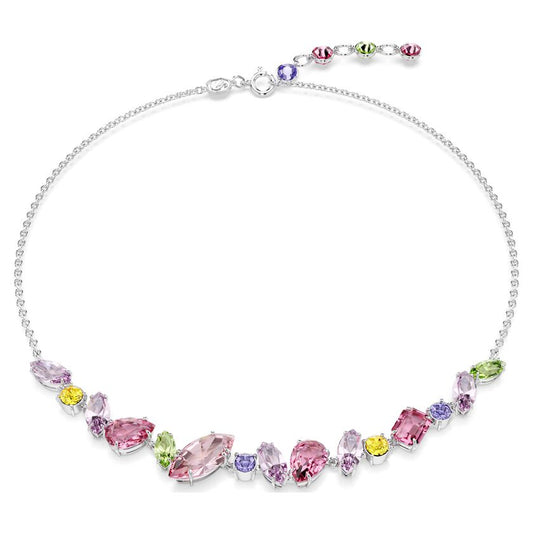 Swarovski Gema Multicolored Mixed-Cut Crystal Rhodium Plated Necklace, Elegant Jewelry