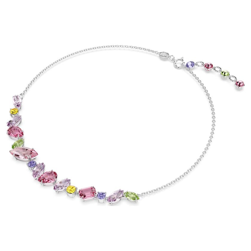 Swarovski Gema Multicolored Mixed-Cut Crystal Rhodium Plated Necklace, Elegant Jewelry