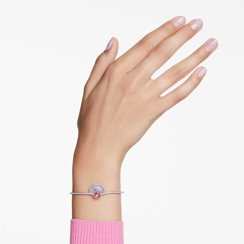 Elegant Pink Shell Crystal Bangle, Rhodium Plated Swarovski Idyllia Collection Bracelet