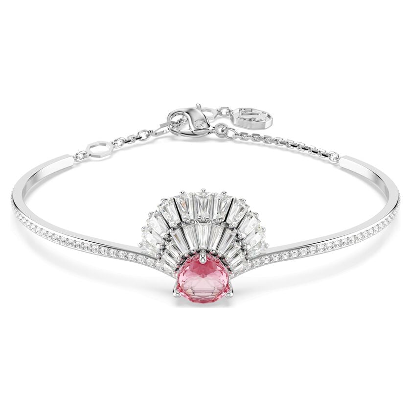 Elegant Pink Shell Crystal Bangle, Rhodium Plated Swarovski Idyllia Collection Bracelet
