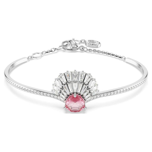 Elegant Pink Shell Crystal Bangle, Rhodium Plated Swarovski Idyllia Collection Bracelet
