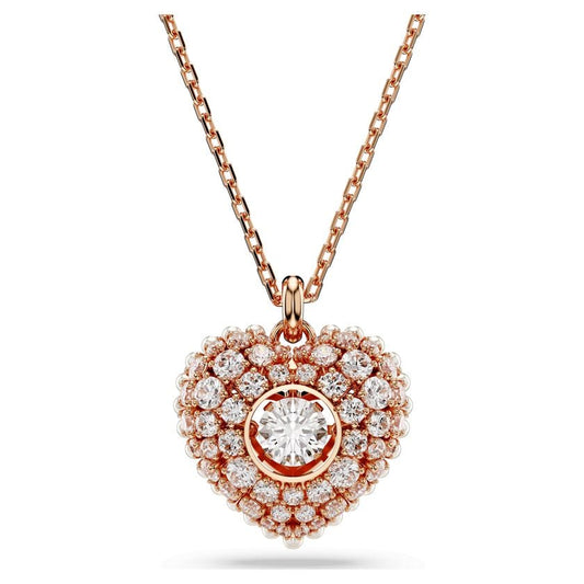 Swarovski Idyllia Heart Pendant: White Crystal Pearl, Rose Gold-Tone Plated Necklace