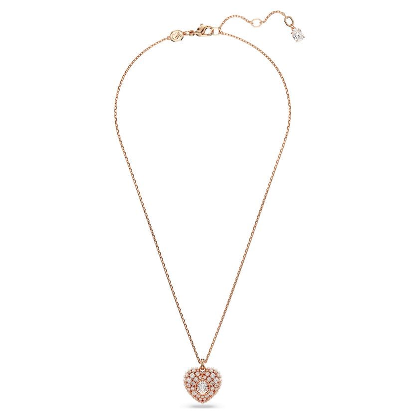 Swarovski Idyllia Heart Pendant: White Crystal Pearl, Rose Gold-Tone Plated Necklace