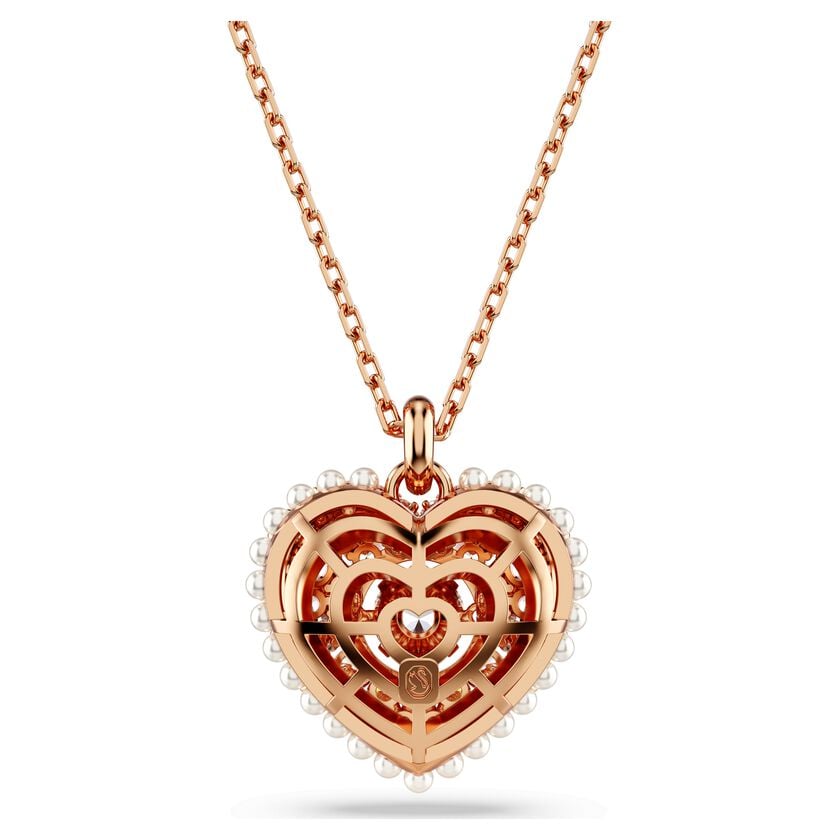 Swarovski Idyllia Heart Pendant: White Crystal Pearl, Rose Gold-Tone Plated Necklace