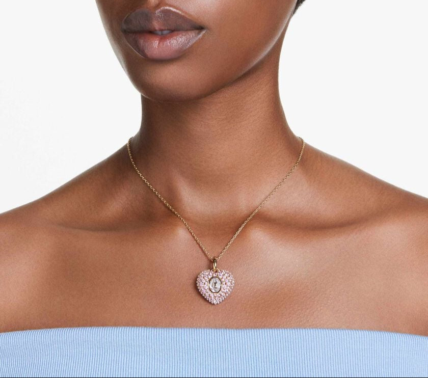 Swarovski Idyllia Heart Pendant: Pink Octagon-Cut Crystal Pearls, Gold-Tone Plated