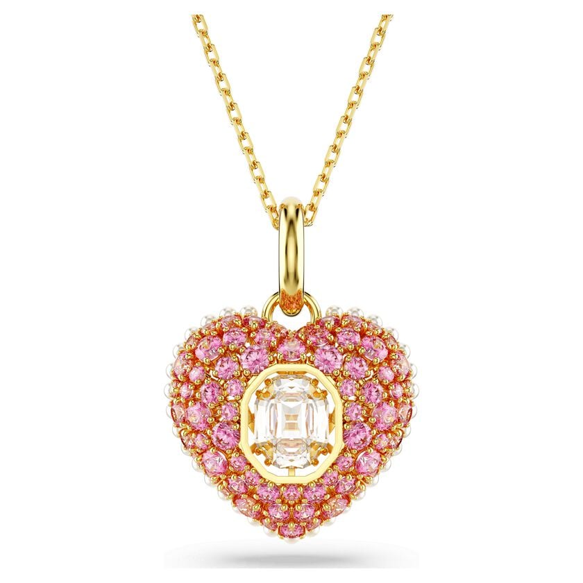 Swarovski Idyllia Heart Pendant: Pink Octagon-Cut Crystal Pearls, Gold-Tone Plated