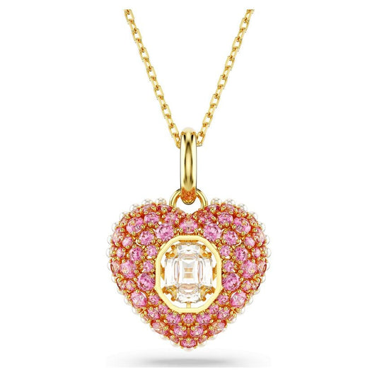 Swarovski Idyllia Heart Pendant: Pink Octagon-Cut Crystal Pearls, Gold-Tone Plated