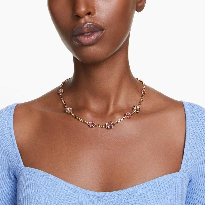 Swarovski Imber Octagon Cut Pink Crystal Gold-Tone Plated Necklace Elegant